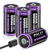 Mspalocell Lithium C Rechargeable Batteries 4 Pack, 1.5V Li-ion 6000 mWh C Cell Batteries with 2 ...