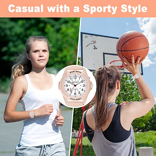 Proking Women's Watch Sport Waterproof Watches Nurse Minimalist Simple Analog Watch Casual Ladies Men's Watch, Easy Read Dial, Military Time With Second Hand, Silicone Band, Light #TOP2