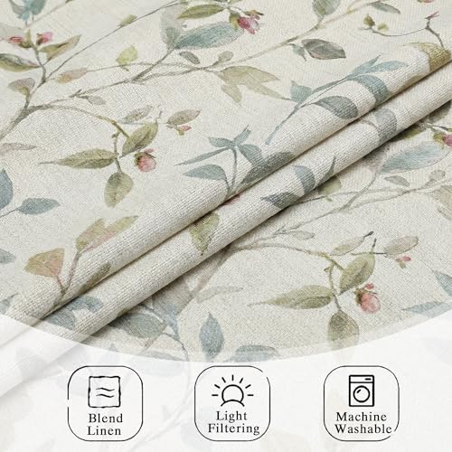 Image of Chyhomenyc Roman Linen Blend Curtains 63 Inch Length 2 Panels Set, Light Filtering Floral Curtains Printed Drapes for Living Room Rod Pocket Textured Window Treatment, 38Wx63L Inch