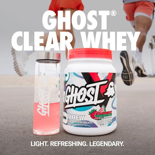 GHOST Clear Whey Isolate Protein Powder, Strawberry Watermelon - 1.57 LB Tub, 25G of Whey Protein - Post Workout Drink for Muscle Gain & Recovery – Sugar Free, Soy Free & Zero Fat, 20 Servings