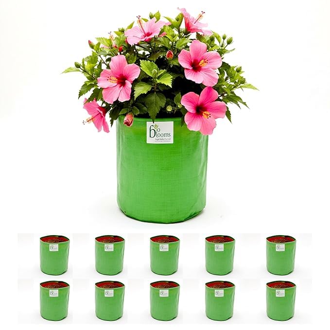 Image of Bio Blooms Agro India Pvt.Ltd. 12X15Inch HDPE Plant Grow Bags for Terrace Gardening | Pack of 10 | Green & Orange Color | Outdoor Use