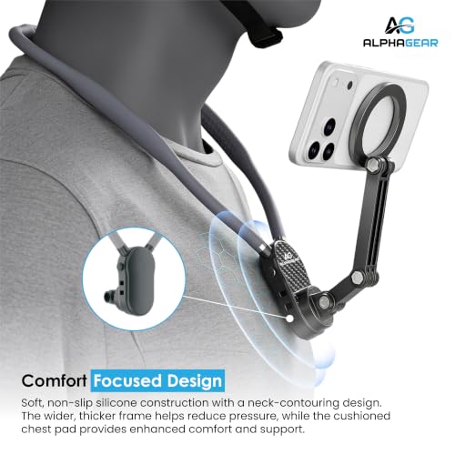 Image of ALPHAGEAR Magnetic Neck Phone Holder for Video Recording, Hands-Free POV Vlog Mount, Magnetic Phone Neck & Chest Stand for Selfies, Content Creation & Live Streaming.