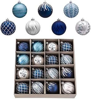 Valery Madelyn 16pcs 8cm Shatterproof Christmas Baubles, Winter Wishes Silver and Blue Christmas Ball Ornaments for Christmas Tree Decoration