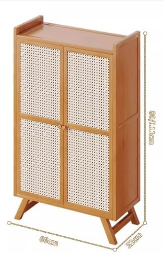 Bamboo Shoe Storage Cabinet, 5-7 Tier Slim Cupboard with 2 Doors & Adjustable Dividers, Freestanding Hallway Organizer for Entryway and Closet Space.