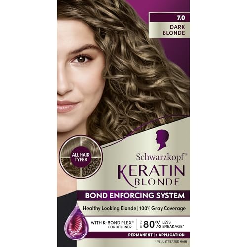 Schwarzkopf Keratin Blonde Hair Dye 7.0 Dark Blonde Professional Quality Permanent Hair Color Bond Enforcing System Helps Prevent Breakage* Pre-Color Serum & Conditioner Included