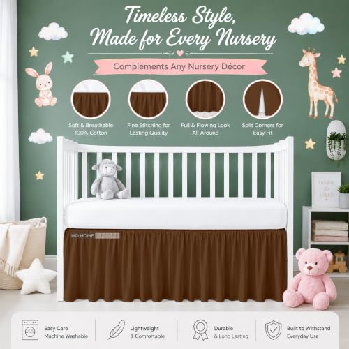 Image of Chocolate Ruffled Crib Bed Skirt - 100% Cotton - Nursery Dust Ruffle Bedding Skirts for Baby Boy or Baby Girl - Standard Crib, 14 inch Drop | Nursery Standard Crib Bedding Bed Skirt for Baby Boys and Baby Girls. Hides Under-Crib Storage for a Neat Appearance