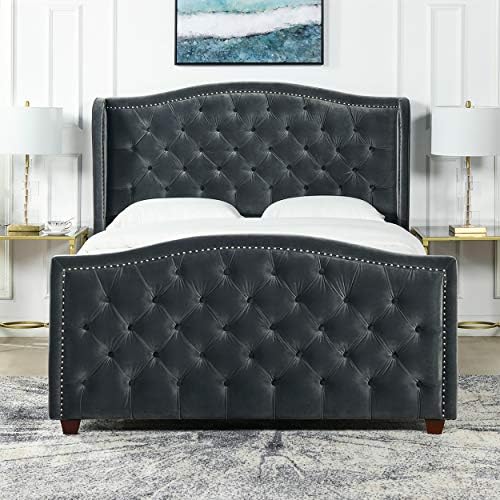 Jennifer Taylor Home Marcella Upholstered Shelter Headboard Bed Set, Queen, Steel Gray Performance Velvet