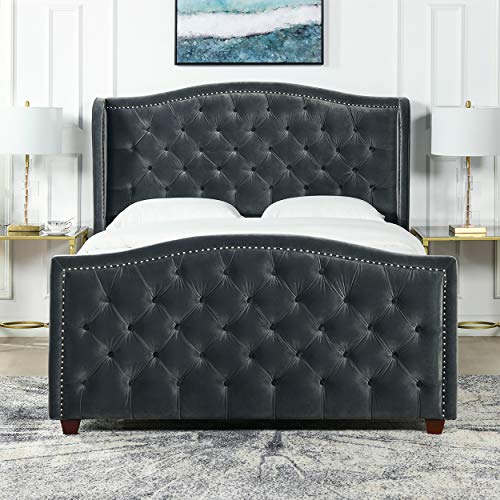 Jennifer Taylor Home Marcella Upholstered Shelter Headboard Bed Set, Queen, Steel Gray Performance Velvet #TOP1