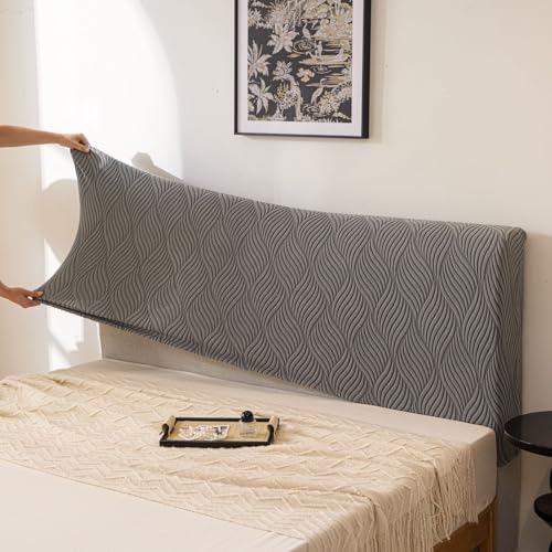 Image of HOMETHREADS Stretchable Lycra /Velvet Headboard Cover | Soft, Dust-Proof & Wrinkle-Resistant Bed Back Protector | Fits Leather, Wooden & Fabric Bedsides |for 5ft to 5.5ft Beds | (Grey, 150x65cm)