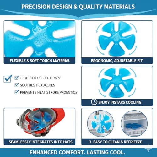 Image of Reusable Cooling Gel Ice Packs for Hats, Adjustable Cold Therapy Headband Inserts for Hard Hats, Sun Hats, 4-Hour Relief for Construction Workers, Migraines, Heat Stroke Prevention, 4 Pack