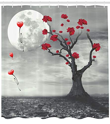 ABAKUHAUS Tree Shower Curtain, Romantic Full Moon Night, Cloth Fabric Bathroom Decor Set including Hooks, 94 Inches - Image 2