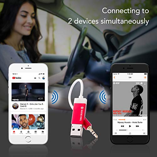 TUNAI Firefly Bluetooth Receiver: World’s Smallest USB Wireless Audio Bluetooth 4.2 Adapter with 3.5mm AUX for Car/Home Stereo Music Streaming; Auto On, No Charging Needed - Car Kit (Gold) - Thumbnail 4