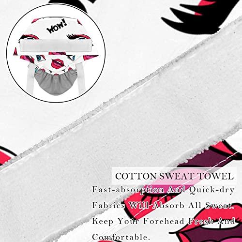Image of 2 Pcs Working Cap with Button Sweatband Adjustable Bouffant Scrub Caps Funny Eyes Lips Pattern Working Head Cover for Women