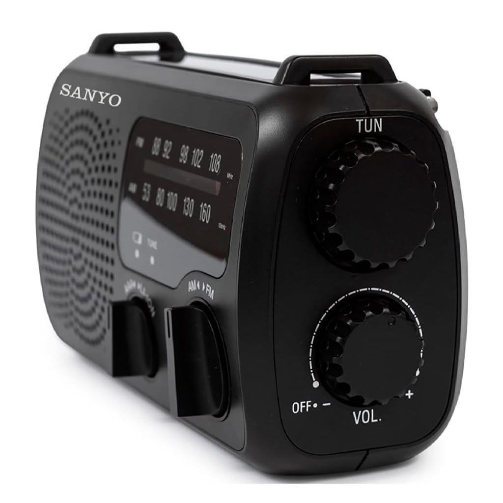 Radio de Emergencia Sanyo KS133 – Pilas, Solar, Dínamo y Linterna. con Salida USB para Poder Cargar Dispositivos.