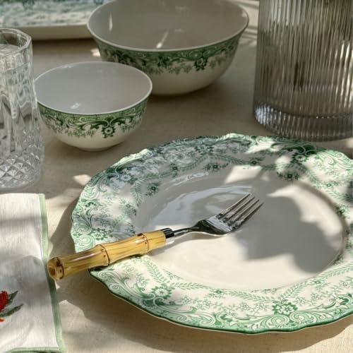 Image of GOLDEN QUEEN'S 18 Piece Dinner Set - Serving 6 | Perfect for Hosting and Daily Meals | Microwave Safe | Includes 6 Dinner Plates, 6 Small Bowls & 6 Side Plates (Willow Garden)