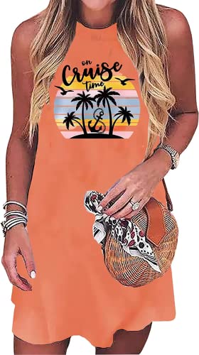 Image of Sun Salt Sand Coconut Tree Tank Mini Dress for Women Casual Loose Sleeveless Beach Praty Shirts Summer Vacation Short Dress