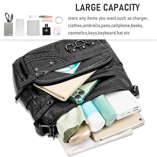 Image of WITERY Crossboby Bag for Women - Soft PU Leather Multi-Pocket Shoulder Bag Handbag with Adjustable Strap