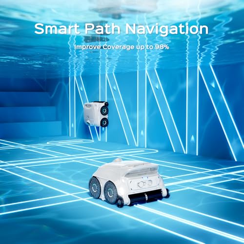 Image of WYBOT B1 Robotic Pool Cleaner, Floor and Wall Cleaning, Cordless Vacuum for Inground & Above Ground, Smart Navigation, Self-Parking, White Green
