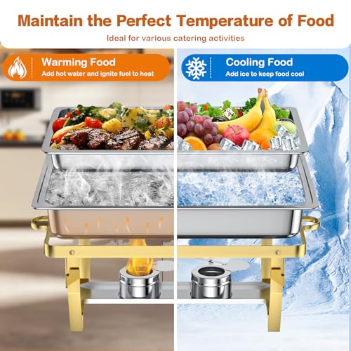 IMXSUMDA Chafing Dish Buffet Set 4 Pack, 9.5 QT Stainless Steel Chafing Dishes for Buffet Elegant Gold and Silver Colors Catering Chafer Warmer Set with Full,Half,1/3 Food Pan, for Parties Wedding