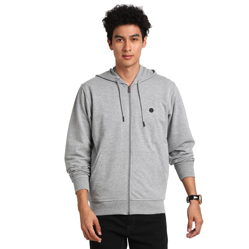 turtle Men Essential Poly Cotton Grey Melange Plain Regular Fit Full Sleeve Casual Hooded Sweatshirt-picture-51