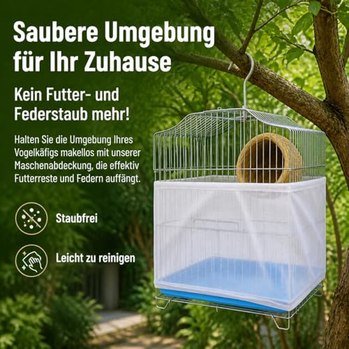 Chosertory Vogelkäfig Netzabdeckung Elastisches Gitternetz Federdicht Schützende Umrandung Atmungsaktive Abdeckung Leichte Reinigung für Innenräume Vogelkörbe, Weiß, Weiß-6