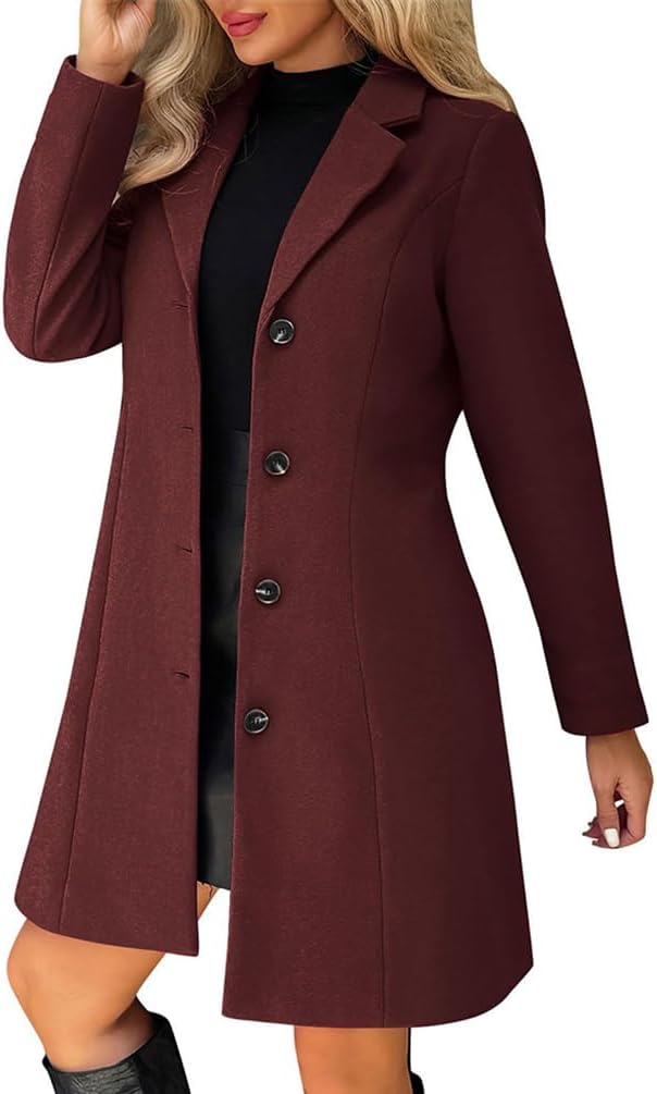 Womens Wool Pea Coats Long Trench Coat Fall Winter Blazer Jacket Trendy Cardigan Outwear