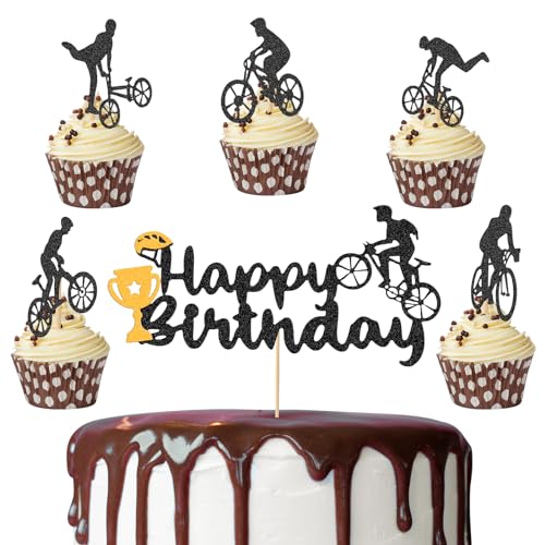 Opopark 26 St&uuml;ck Fahrrad Cupcake Topper Tortendeko Glitter Fahrrad Glitter Kuchen Topper f&uuml;r Fahrrad Thema Party Dekoration Sport Party Dekoration Kuchendeko Geburtstag f&uuml;r Mann Junge