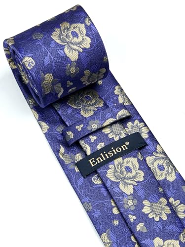 Image of Enlision Ties for Men Floral Tie Handkerchief Cufflinks Set Formal Flower Classic Mens Necktie & Pocket Square Wedding