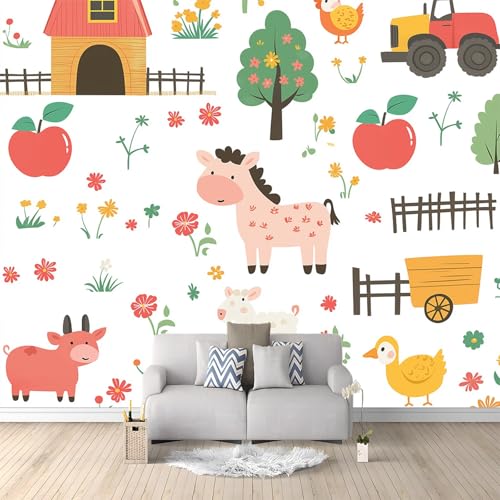 Papier peint animaux de la ferme 350x256 cm intissé pour chambre d'enfant