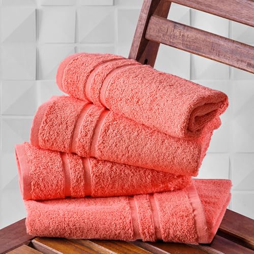 Image of Hammam Linen Coral Orange Hand Towels 4-Pack - 16 x 29 Turkish Cotton Premium Quality Soft and Absorbent Small Towels for Bathroom