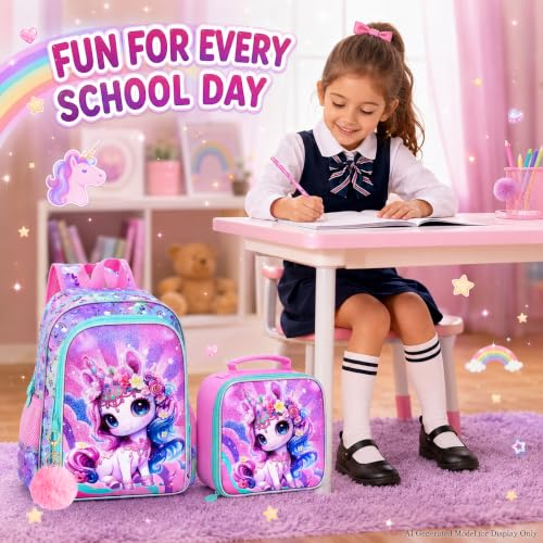 Image of 16 inch Unicorn Backpack for Girls, 3Pcs Kids School Backpacks with Lunch Box, Bookbag for Elementary Preschool Kindergarten(Pink)