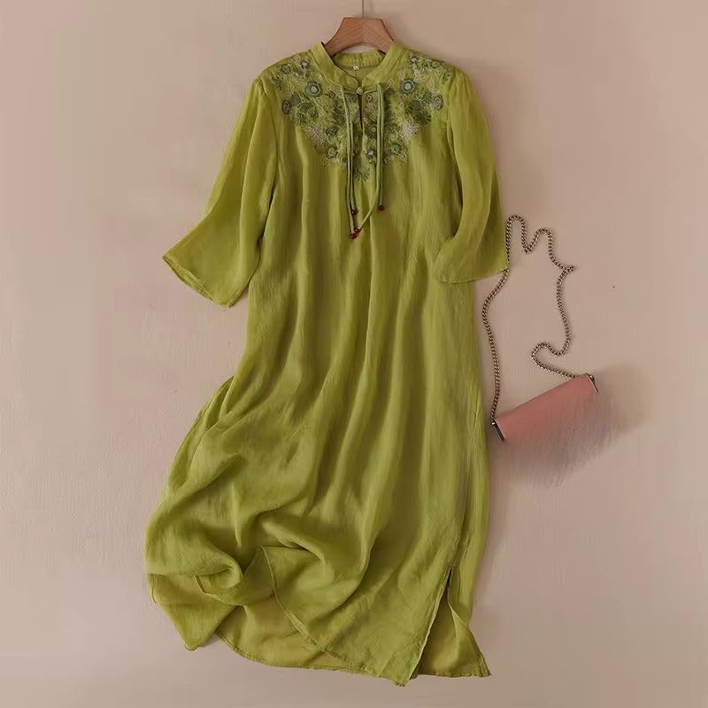 Robe d'été mi-longue style chinois en coton pour vos balades - 4