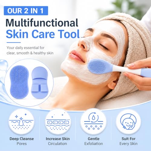 Image of 3 Pcs Silicone Face Scrubber & Ice Roller Combo Set for Skin Care, Facial Cleansing Brush with Exfoliating Pad, Face Mask Applicator Spatula Tool for Women & Men, Reusable Spa Kit Multicolor