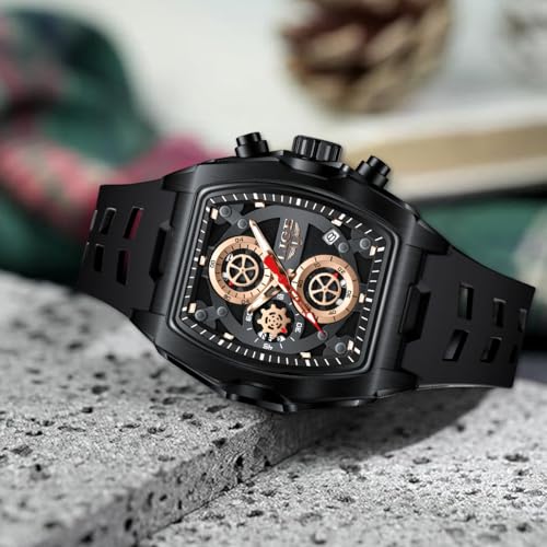 Image of LIGE Mens Watches Luxury Tonneau Watches for Men Waterproof Analog Watch Chronograph Calendar Date Men's Dress Business Work Watch Large Square Face Wristwatch