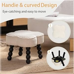 Ultimate comfort small foot stool ottoman luxuriously soft sherpa cover four leaf clover shape beaded stool legs ideal for living room bedroom and office enhance your relaxation experience  urban country home decor