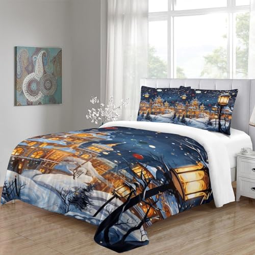 Housses de couettes 3D château enneigé literie microfibre King - 5