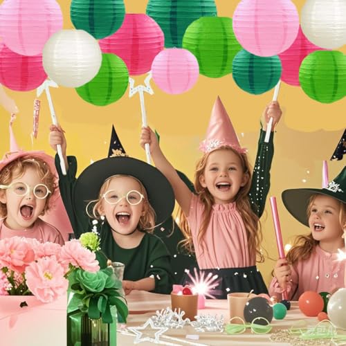 Image of Pink Green Paper Lanterns Decorative 15pcs Party Hanging Decorations for Party Birthday Bachelorette Wedding Birthday Baby Shower Summer Themed Party Anniversary Green Pink White Room Decor