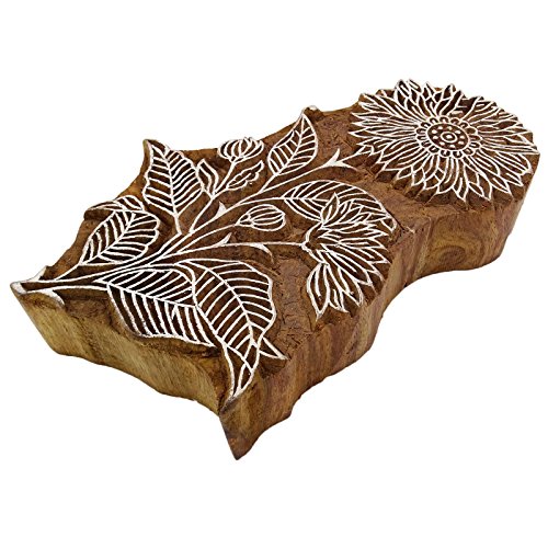 Decorative Handcarved Indian Wooden Textile Floral Stamp Wood Printing Block #TOP1
