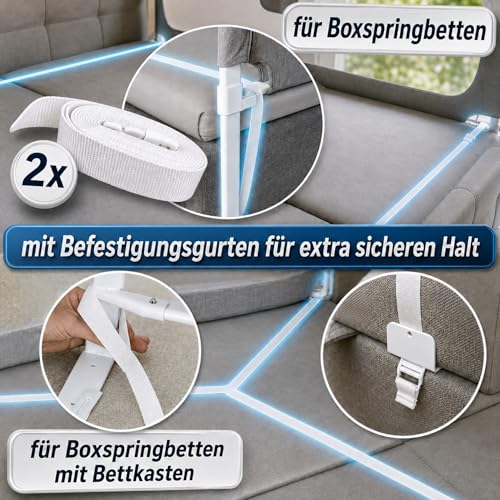 Rausfallschutz Boxspringbett & Bettgitter Rausfallschutz – Bettschutzgitter Set inkl. Befestigungsmöglichkeiten - zertifizierte Sicherheit für Kinder, passend für Boxspringbetten (3er Set 180x200cm)