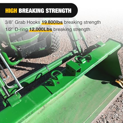 Image of Nilight 3 /8 inch Tractor Bucket Grab Hooks with 1 /2 inch Tie Down Ring and 2 inch Receiver Grade 70 Forged Steel Bolt-On for John Deere Compact Tractor Bucket RV UTV Truck Max 4700LBS, Green