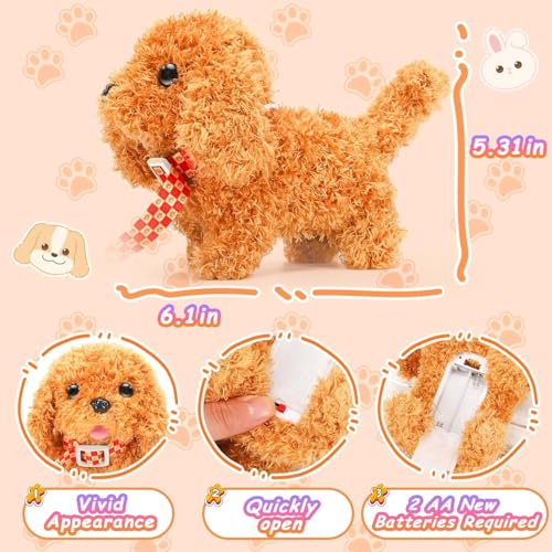 Image of Walking Talking Fluffy Dog Toy for Kids, Fun Movement, Included Battery Operated - Barking, Jumping & Twitch Nose, Voice Repeat, Perfect for Children's Kids & Toddlers (Brown)
