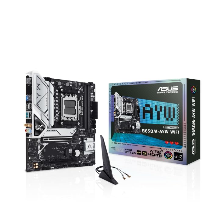 Image of ASUS B650M-AYW WiFi AMD B650 Micro-ATX Motherboard with DDR5, PCIe 5.0 M.2 Support, HDMI, Realtek 2.5Gb Ethernet, Wi-Fi 6, Rear USB 10Gbps Ports, Front USB 5Gbps Type-C, SATA 6 Gbps