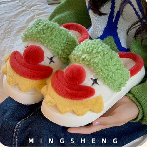Odd clown couple cotton slippers female new winter net red men's cotton shoes indoor home wear thick bottom heightened (Green, Adult, Women, 8, Numeric, US Footwear Size System, Medium)3