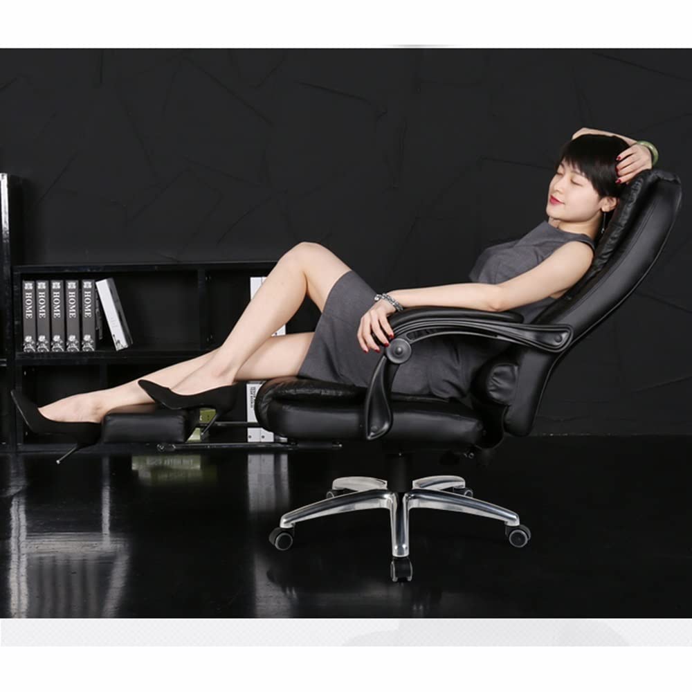 Chaises de Bureau Fauteuil De Direction 74cm de Haut Conception à Double Couche, PU Fauteuil inclinable Business avec Repose Pied Coussin, Portant Poids 200 kg, Noir Fauteuil de Bureau
