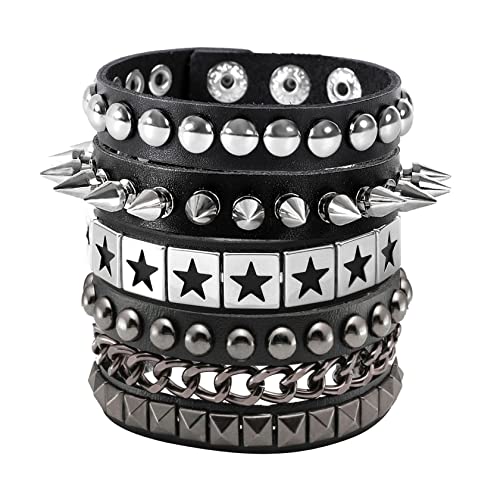 Unisex Punk Leather Bracelet Spike Cuff Bracelet 80s Studded Wristband for Biker Hip Hop Punk Accessories
