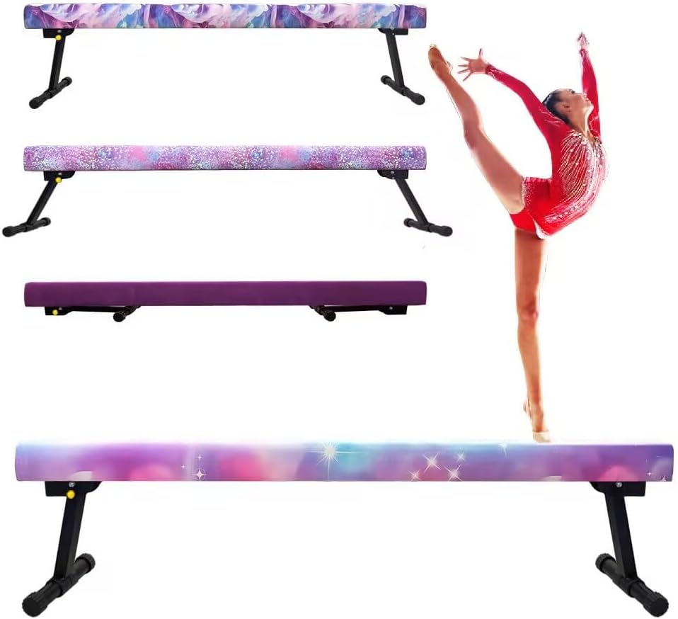 6FT Adjustable&Foldable Gymnastics Balance Beam,Home Gym Equipment,Easy Assembling and Storage,No Tool Require,for Kids Children Girls Training Ages 3-12