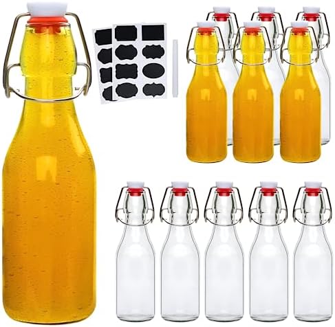 Accguan 8oz Glass Bottle,Beer Bottle with Flip-top Airtight Lid for Kombucha, Kefir, Vanilla Extract, Beer, Beverages, Oil, Vinegar, Beer, Soda,Leak Proof(12pcs)