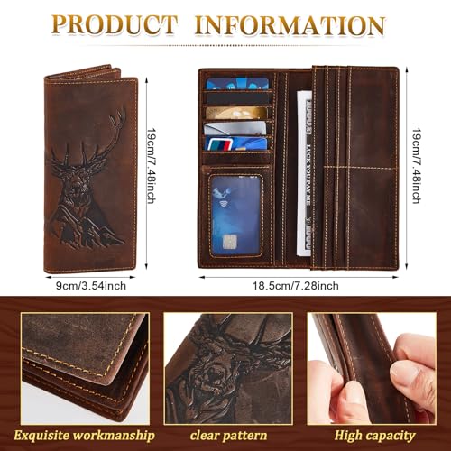 Paterr Deer Long Bifold Wallet for Men, Men's Long Leather Wallets, Rodeo Western Cowboy Wallet, ID Window and Rfid Blocking for Gift(Deer)2