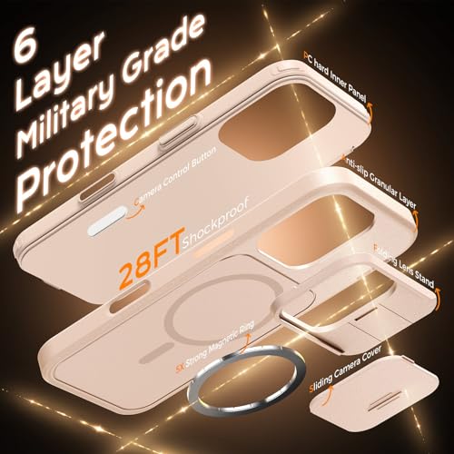 Image of TOCOL for iPhone 16 Pro Max Case with Slide Camera Cover, Kickstand and Camera Control Button, Fit for MagSafe, Rugged Solid Phone Case, Non-Slip, Drop Protection, Deset