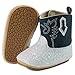 ESTAMICO Baby Girls Embroidery Western Cowgirl Boots Infant Sequin Leather Cowboy Booties Round Toe Ankle High Hook and Loop Shoes, Navy 3-6 Months
